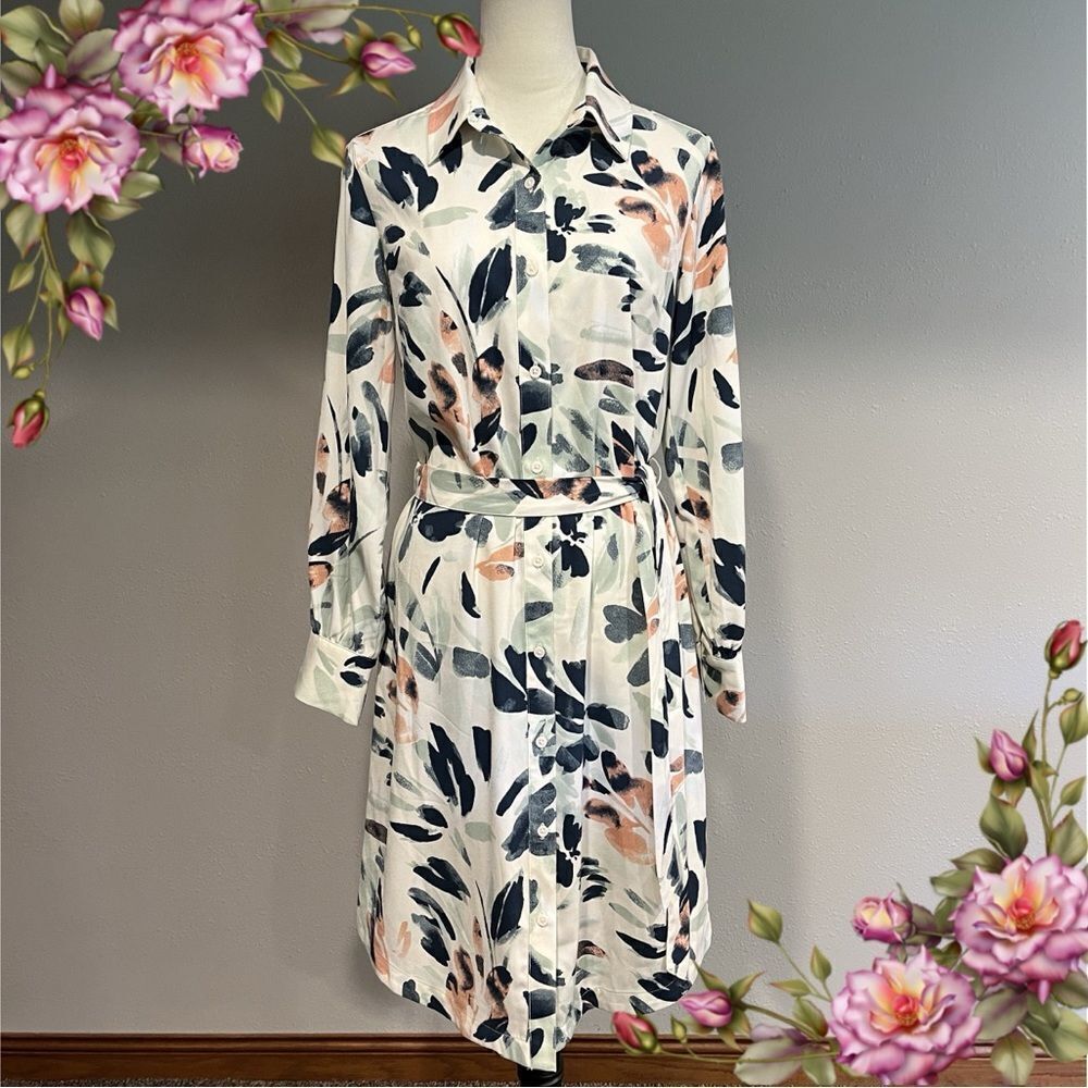 a new day White Floral Shirt Dress with Navy and Peach Accents